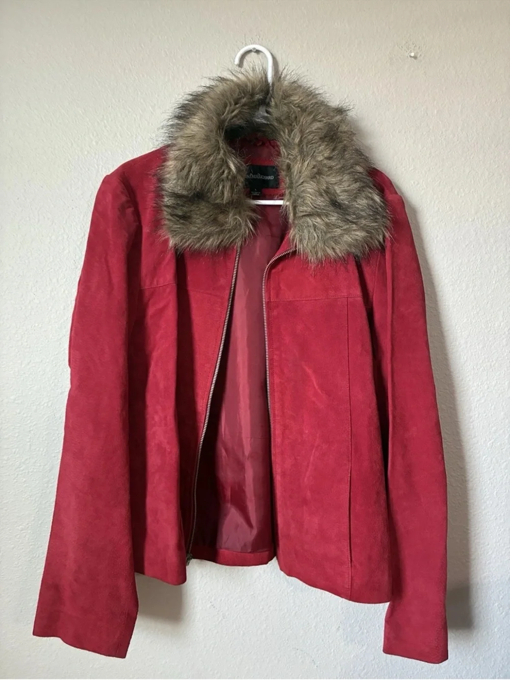 JohnPaulRichard Red Faux-Suede Jacket with Faux-Fur Collar